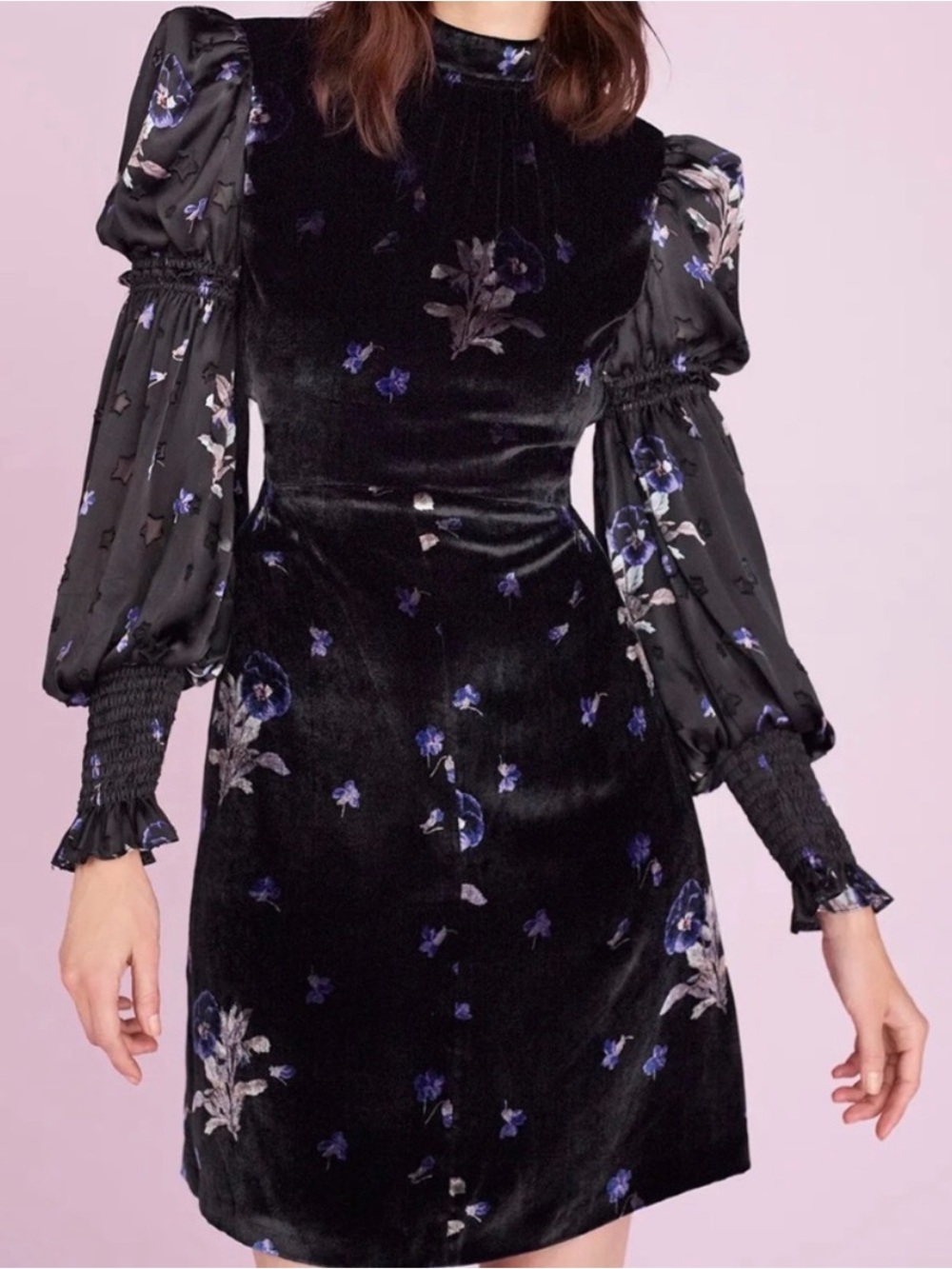 NWT Rebecca Taylor Violet Vee Dress Velvet Floral Silk Mini Size 10